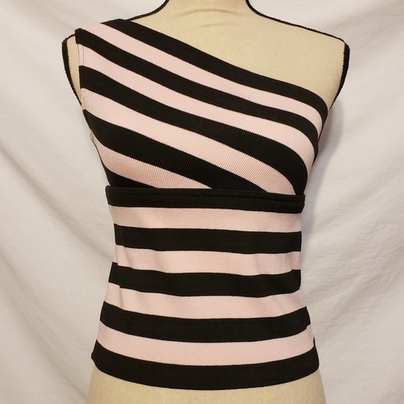 Veronique Young Bundle of 2 Women's Halter and One Shoulder Tops Black Stripe 4 - Picture 3 of 12